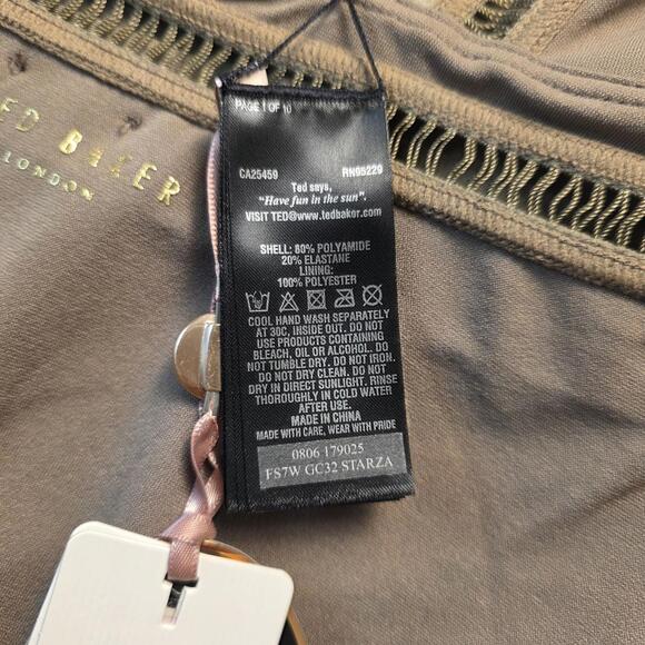 Ted Baker Pointelle Deep V Swimsuit Womens TB 1 / US 4 Khaki Olive Green Ton NWT - Picture 9 of 12